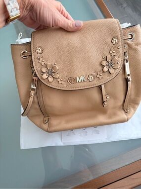 Michael Kors Beige Floral-Appliqué Leather Backpack